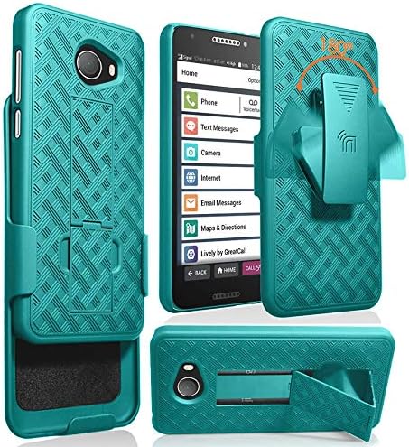 Case with Clip for Jitterbug Smart2, Nakedcellphone [Teal Mint Cyan] Kickstand Cover with [Rotating/Ratchet] Belt Hip Holster Combo for GreatCall Jitterbug Smart2 Phone (5049SJBS2, Smart-2)