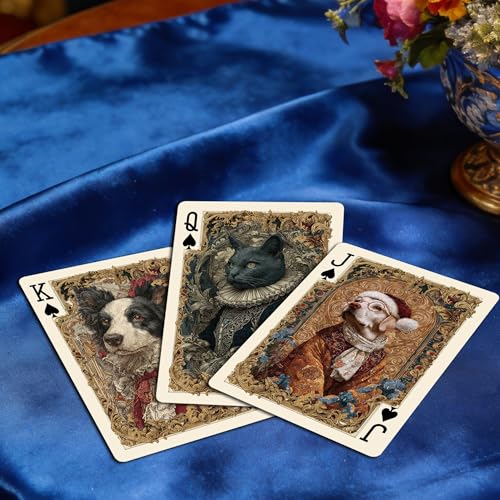 Naipes estilo victoriano con diseño de gatos y perros, 54 cartas miniatura 4