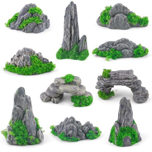 Rismise Diorama Rocks 10pcs Diorama Supplies Fake Rocks Artificial Garden Figurine Stone Scene Accessories Stone Miniature Stones Rock for Micro Train Railway Sand Table Landscape Garden Accessories