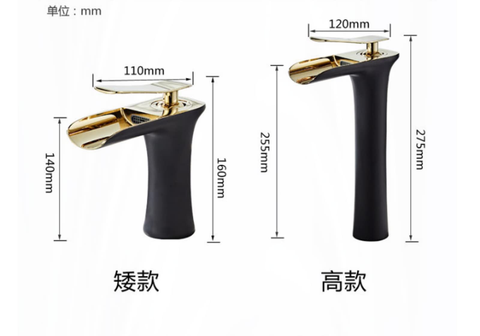 Grifo cascada de cobre encimera lavabo grifo negro baño con manguera