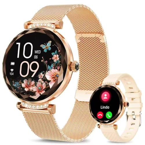niolina Smart Watches for Women Answer/Make Call, 1.19" AMOLED Smartwatch with Bluetooth for Android iOS Phones, IP68 Waterproof Fitness Tracker with Heart Rate SpO2 Sleep Monitor, Rose Gold