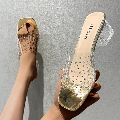 Chunky Shoes Fashion High Heels Sandals Thick-Soled Women's Casual Breathable Women's Slipper Womens Cross Slippers (Gold, 8)4