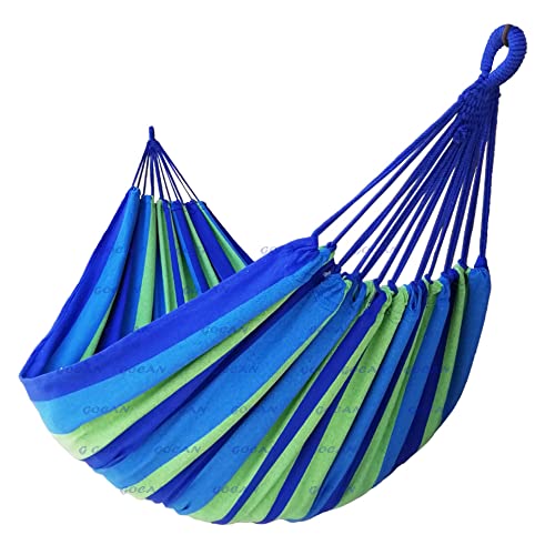 GOCAN Hamac double brésilien 2 personnes extra grand en toile 250x160cm Longueur totale 350cm Charge 500lb en coton pour jardin extérieur et intérieur Bleu/Vert(98 *...