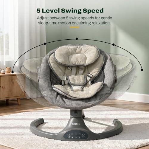 Image of Baybee Automatic Electric Baby Swing Cradle for Newborn with Adjustable Speed, Soothing Music, Rocker Function, Mosquito Net, Safety Belt & Removable Toys (Black)
