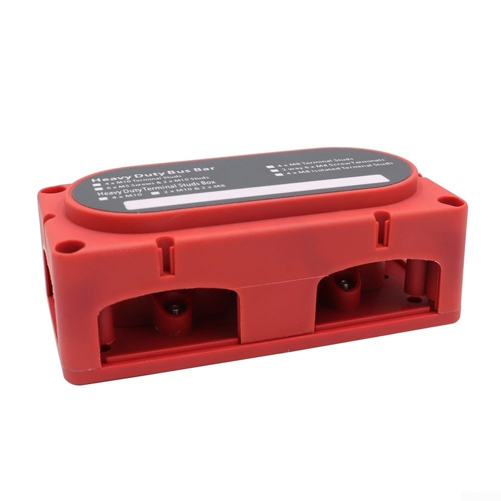4-Wege-Sammelschienenklemmenblock, Kupfer-Sammelschienenkasten in Marinequalität mit M10 M8 Bolzen für Wohnmobil, Yacht, elektrische Verteilung (rot M10)