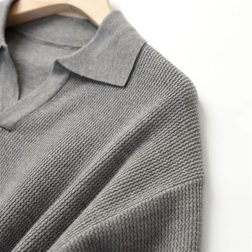 Men Winter V-Neck Pullover Retro Polo Sweater Polyester Loose Solid Jumper Knitted Clothes3