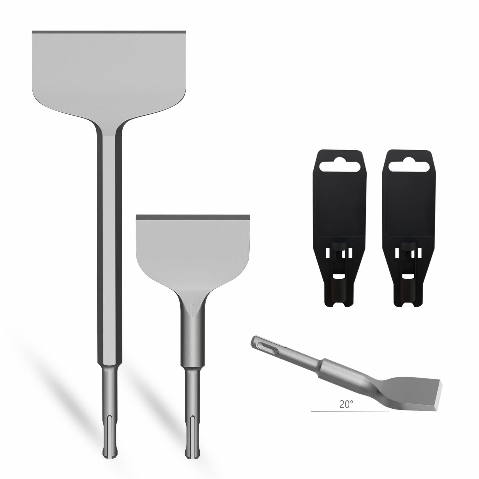 CSOOM SDS PLUS Lot de 2 burins à carrelage 75 x 165 mm et burins plats 100 x 280 mm pour carrelage, colle à carrelage, béton, pierre naturelle, maçonnerie, etc