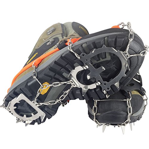 YUEDGE Universal Anti Slip Ice Cleats Shoe Boot Grips Traction Crampon Snow Spikes Grips Cleats(Orange L)