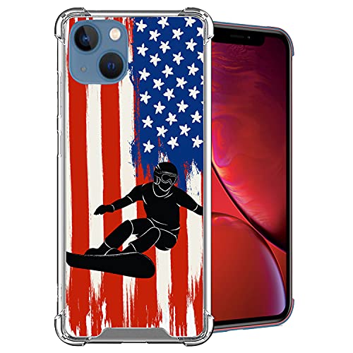 CasesOnDeck Case Compatible with [Apple iPhone 13 (6.1")/ iPhone 13 Case ] Crystal Clear TPU Bumper Case USA Sporst Flag Theme -Snowboarding