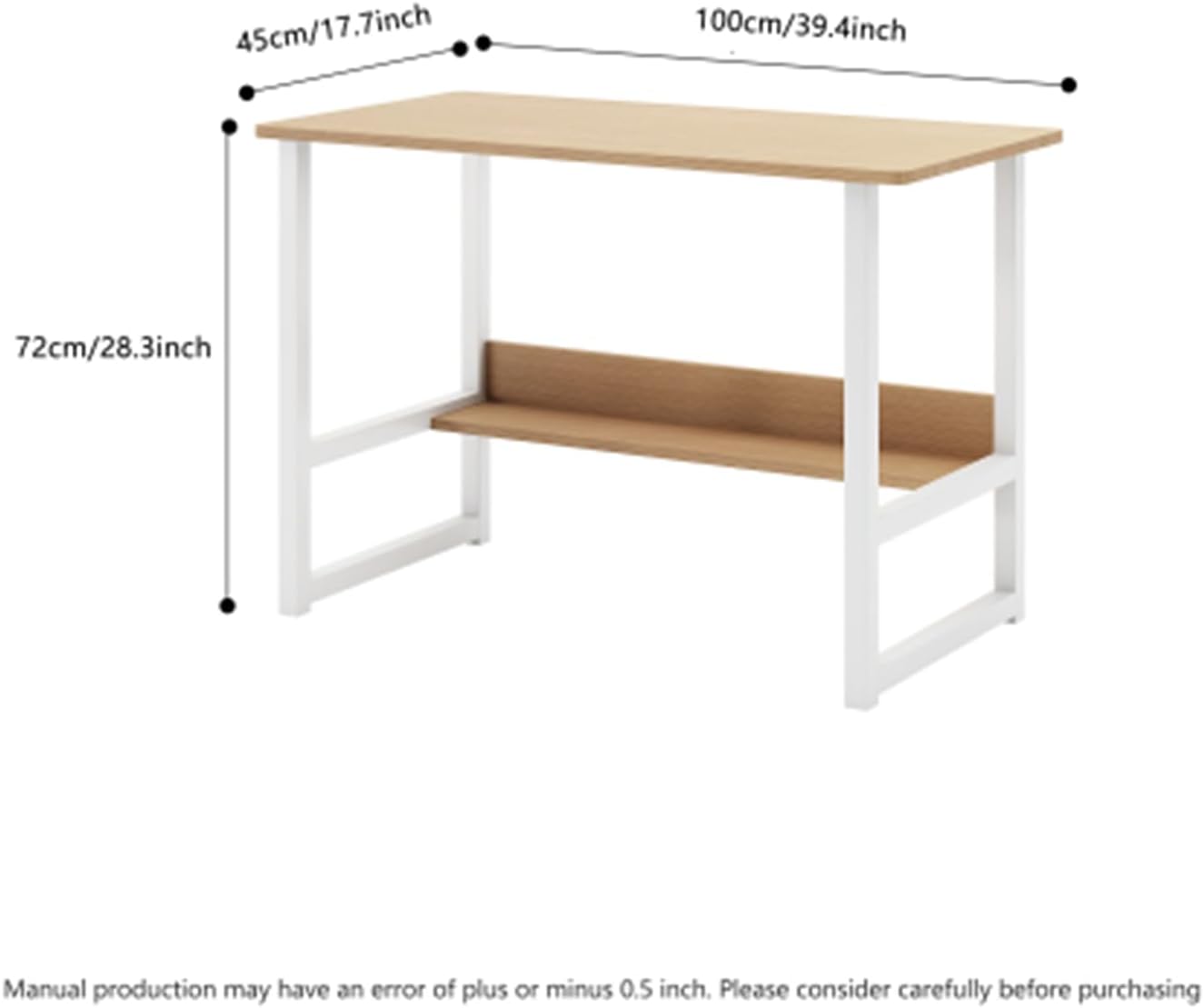 39.40 Inch Computer Desk, Simple Desk for Home, Home Study Desk for Students, Home Office Desk with Bookshelf, Storage Rack, Light Oak Color