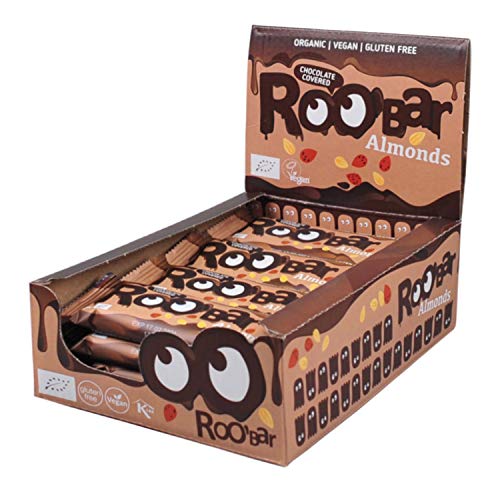 Roobar Mandel-Riegel mit Schokoladenüberzug - 100% Bio, Vegan, Fruchtriegel, milchfrei & glutenfrei, ohne raffinierten Zucker - 16 x 30g Riegel Cover