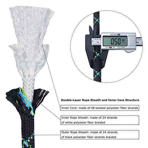 Derzinet Climbing Rope -1/2 Inch X 50 Feet Double Braided Arborist Rope thumb #2