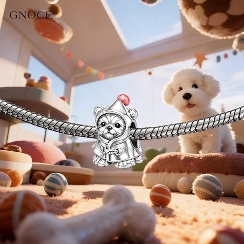 Image of GNOCE Pet Dog Bowl Bead Charm For Women, S925 Sterling Silver Bead Charm NecklaceBracelet for Her, Jewelry Gift