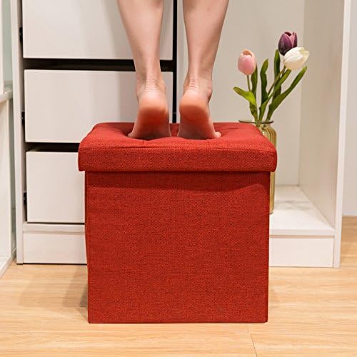 NISUNS OT02 Folding Storage Ottoman Cube Foot Rest Stool Seat.15"x15"x15" (Linen Beige)