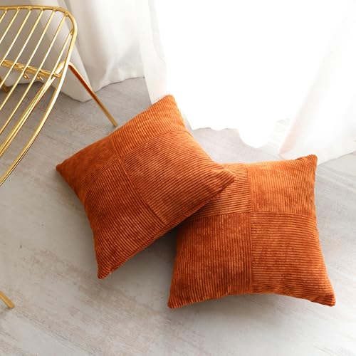 BRMM MIA Set of 2 Decorative Throw Pillow Covers Quilting Velvet Cushion Covers Pillowcase Square Cushion Covers for Living Room Sofa 45cm x 45cm (Rust)