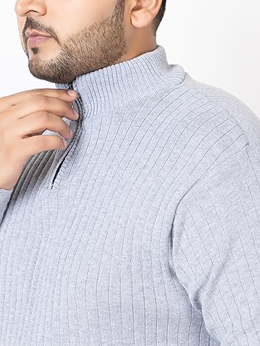 Image of Kvetoo Plus Size Men High Neck Zipper Full Sleeve Woolen Winter Sweater
