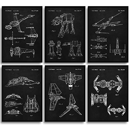MONOKO® Star Wars Lot de 6 posters vintage de guerre des étoiles - Sans cadre (Set Starwars, Brevet, Noir, 6 x A4 (21 x 29,7 cm) Cover