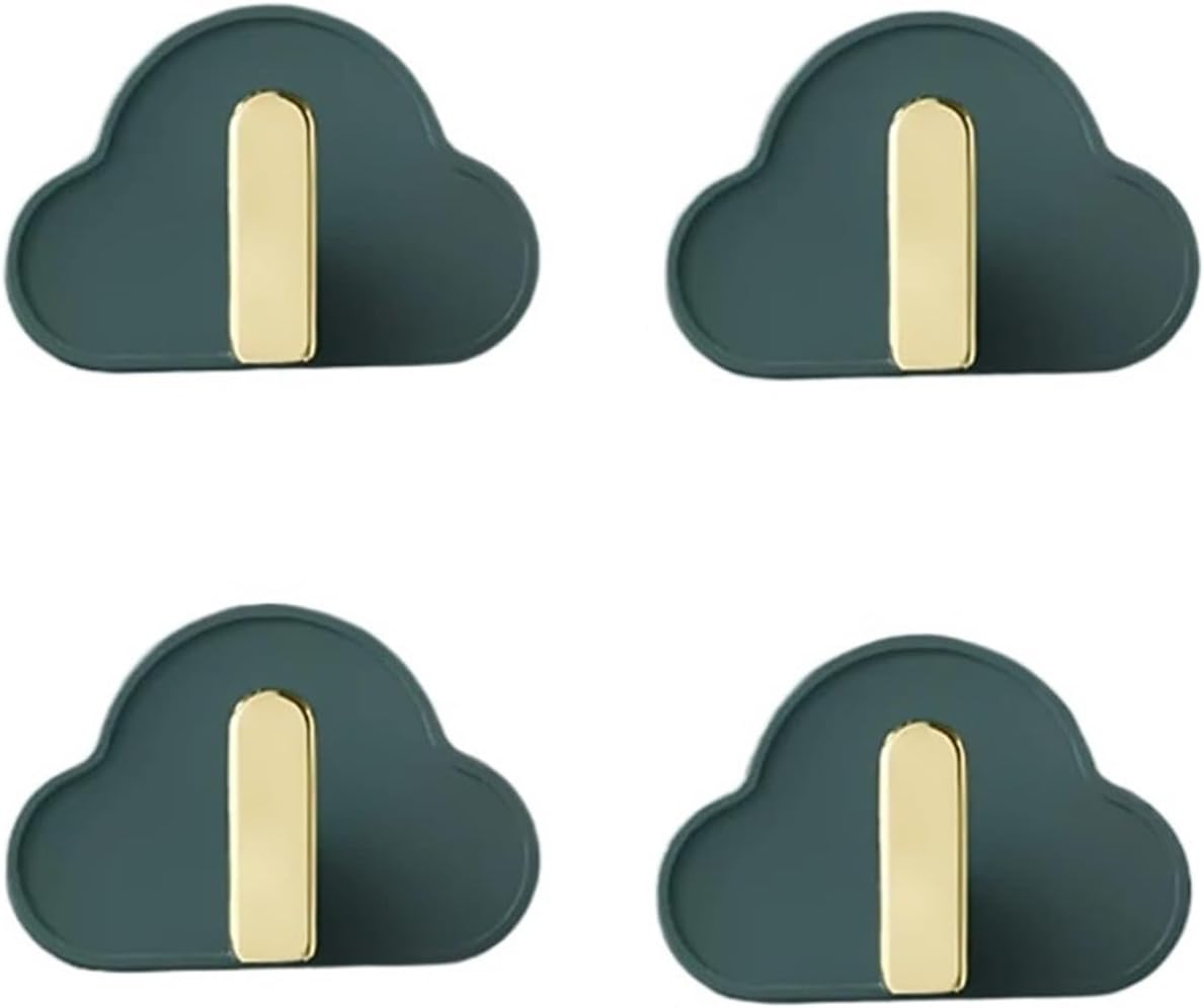 Cabide de Parede 4pcs Cloud Wall Hangers L-Shape Self Adhesive Clothes Bags Keys Hanging Rack Drilling Free Wall Decoration Hook Simple Clothes Hanger(4pcs Green)