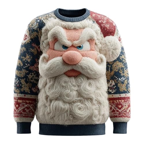Générique Pull De Noel Homme Femme Sweat-Shirt en Tricot Noël Impression Moche Design Créatif 3D Représentant Le Père Noël Sweater T-Shirt Créatif De Mode Funny Pullover