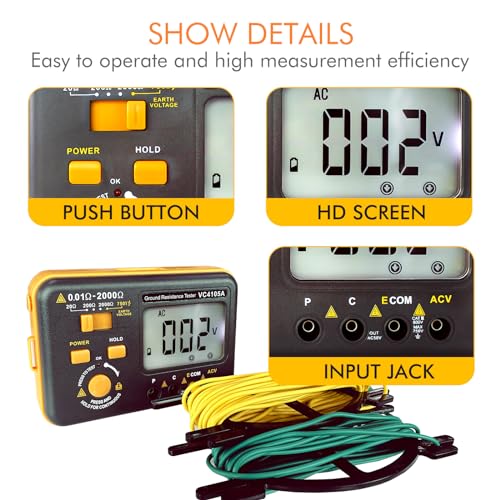 Skycenx VC4105A Earth Resistance Tester Digital Grounding Resistance Meter 20/200/2000Ω Ground Resistance 750V Ac Voltage Measure Backlight Lcd Display Data Hold thumb #6