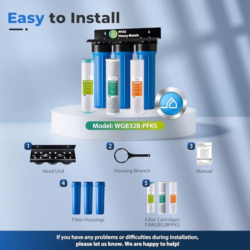 Image of iSpring PFAS & Heavy Metals Whole House Water Filter System, SGS-Tested to Reduce Up to 99% PFOA & PFOS 3-Stage Filtration Removes Sediment, Lead, 20 inch x 4.5 inch Filters 1 inch Inlet /Outlet Model: WGB32B-PFKS