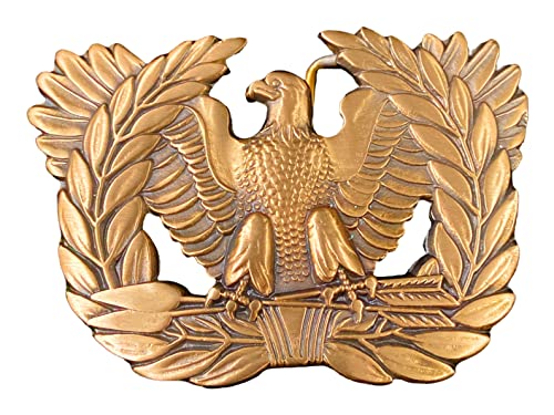 US Army Warrant Officer Solid Bronze Belt Buckle, Eagle Rising Branch Insignia