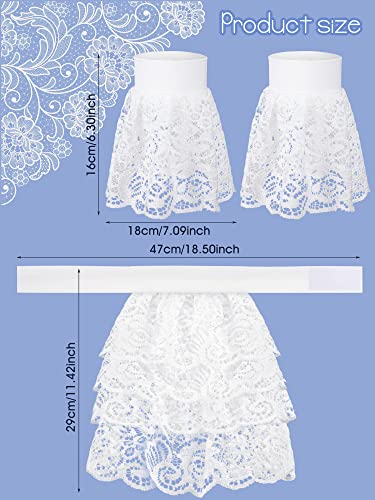 Newcotte 2 Pcs Colonial Lace Jabot Cuffs Set Pirate Costume Accessory For Women Men Kids Victorian Colonial Costume Girls White Ruffled Lace Collar Fake Sleeve #TOP1