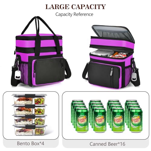 Lunch Box & Lunch Bag for Women, Large Insulated Adult Lunch Box, Leakproof Cooler Lunchbox with Bottle Opener for Work Picnic Beach, 16L, Purple - Image 5