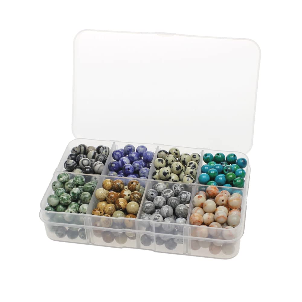 400pcs 6mm Stone Beads Kit Round Loose Gemstone Network Stone Spot Stone Phoenix Stone Map Stone Picture Stone Moss Jade Beads for Bracelet Necklace Earrings Jewelry Making Multicolor11