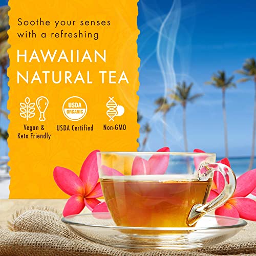 Image of Hawaiian Natural Tea Organic Mango Peach Green & Black Tea Bags, 60 Count | USDA Organic - 100% Plastic-Free - Perfect Hot or Iced - Low Caffeine - Non-GMO, Gluten-Free, Keto, Vegan, Kosher