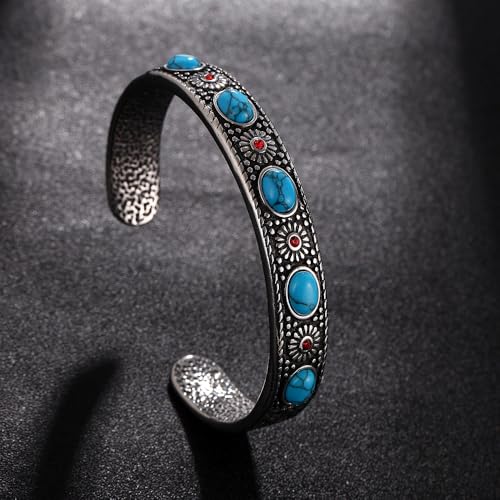 Pulsera de Plata con Turquesa y Cristal Rojo Retro miniatura 3
