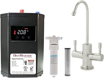 Westbrass DT1F2051-05 Contemporary 10 in. Hot and Cold Faucet with HotMaster DigiHot Digital Tank System Water Dispenser, Polished Nickel