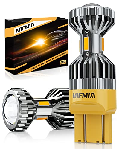 MIFMIA 7440 7443 LED Bulb, 500% Brighter CSP LED Turn Signal Bulb, 7444NA 7440NA 7443NA T20 Blinker Lights with Projector Lens, Amber Yellow