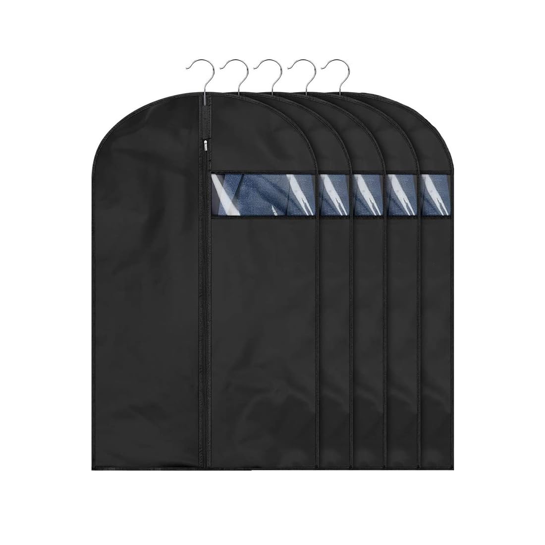 XIANTIAN Clothes Protector Bags Dustproof Clothes Covers Moth Proof Coat Covers with Zip， (Set of 5) Foldable Washable Clear Lightweight Garment Bags (black, 60x100)