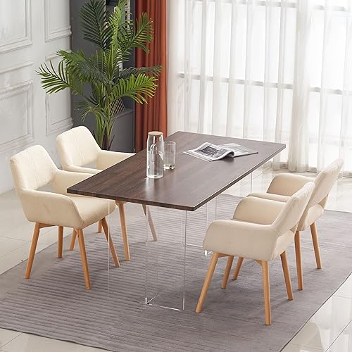 YEEFY Mid Century Modern Dining Chairs Set of 6 & 4 & 2 Comfy Accent Chair Upholstered Kitchen Dining Living Room Chairs for Bedrooms Waiting Room Home Arm Desk Chair No Wheels (Wool Light Khaki, 6)