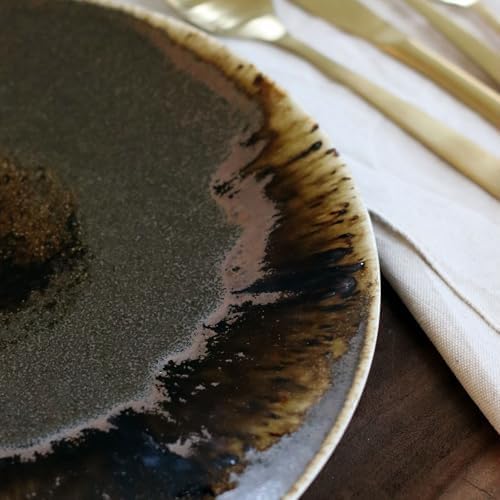 OGO LIVING - Lot de 6 assiettes plates Saturne 27 cm en porcelaine marron pour salle à manger contemporaine - Design élé