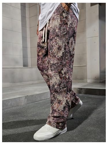 Men's Floral Pants Vintage Boho Pant Hippie Drawstring Waist Vacation Straight Leg Trousers with Pockets Streetwear3