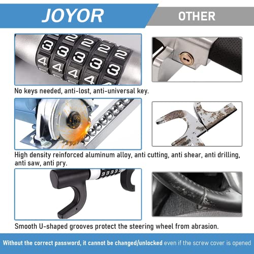 YOJOR Steering Wheel Lock, Retractable Keyless Password 5 Code Combination Car Locks Security System, Heavy Duty Retractable Two Hooks Universal Locks for Car Trucks SUV Van RV - Thumbnail 4