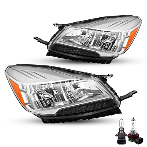 Sockir Headlight Assembly W/Bulbs Compatible With 2013-2016 Ford Escape Replacement Headlamp Chrome Housing With Amber Reflector, Driver & Passenger Side #TOP3