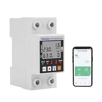 Wi-Fi Intelligent Energy Meter AC 63A 80-300V WiFi Smart Circuit Breaker Power Meter Energy Monitor Leakage Protection Over/Undervoltage Relay Device Switch APP Remote Control for Smart Life
