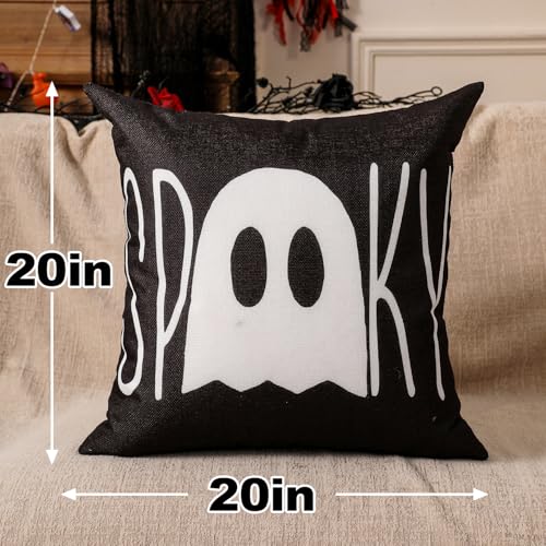 Halloween Decorations Set of 4 Double-Sided Print Ghost Pillow Covers 20" x 20", with 8 Cute Different Looks with Halloween Decor, Soft Linen Throw Pillow Covers for Outdoor & Indoor Use