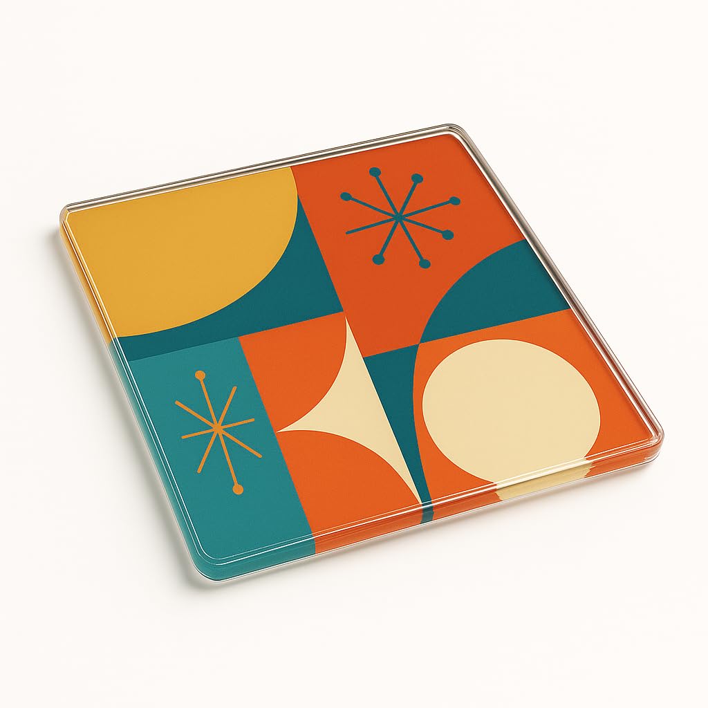 Mid-Century Modern Acrylic Coaster Gift - Geometric Abstract Art for Cocktail Party, Retro Home Decor Accessory