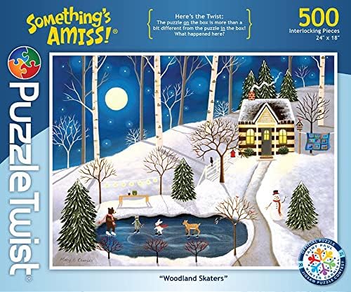 PuzzleTwist Jigsaw Puzzle | Woodland Skaters | Something's Amiss! Series | 500 Pieces | Winter Wonderland Family Pastime