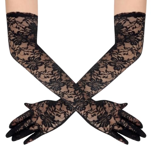 Lace Gloves Women, Tea Party Long Elegant Opera Lace Gloves Costume Floral Pattern Arm Elbow Length - 18.9in