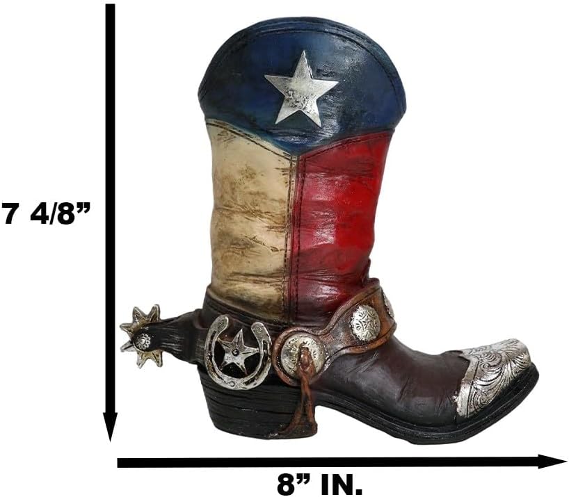Miniatura 3 de Ebros Gift Bandera patriótica del estado de Texas, estrella solitaria, botas de vaquero antiguas rústicas occidentales con espolón de herradura,