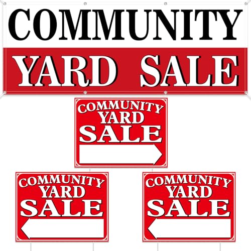 Tudomro 4 Pack 2x6 Feet Community Yard Sale Banner Sign Polyester Fabric with Metal Grommets, Yard Sale Signs Advertising Banners for Outdoor Event, Lawn & Street