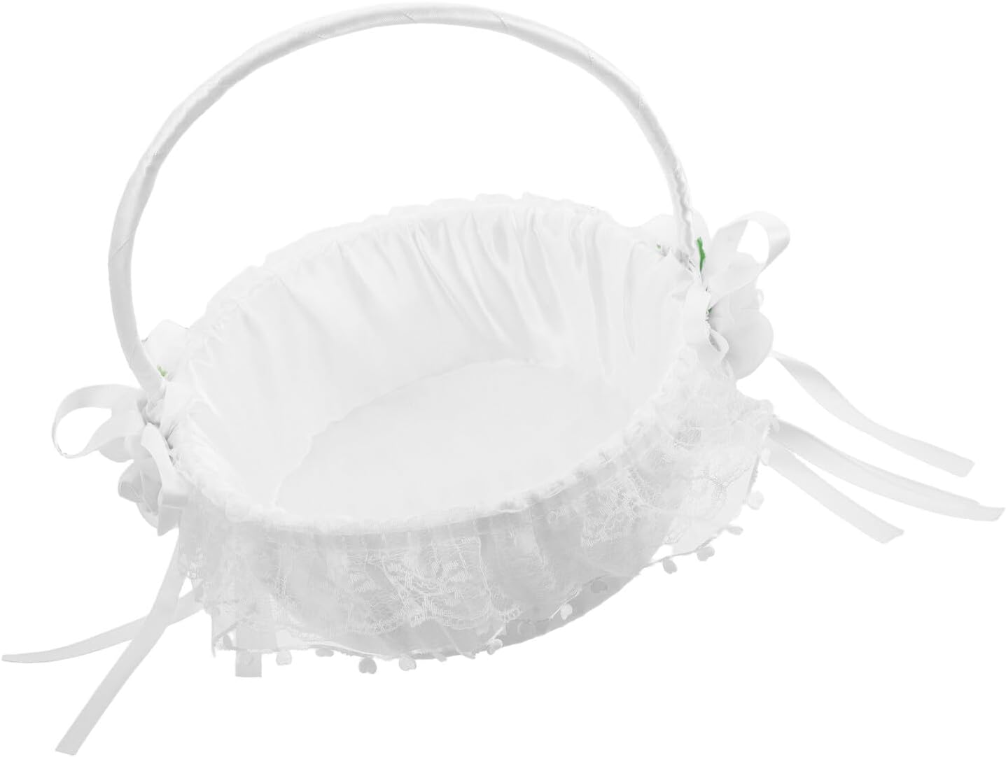 LIFKOME Wedding Flower Girl Basket White Lace Basket with Handle Decorative Bowknot for Wedding Ceremony and Party Storage Supplies