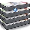 Budding Joy 90L Under Bed Storage Containers, Closet Organizers and Storage Bins, Foldable Underbed Storage Bags for Linen Sheets, Blanket, Clothing, Comforter, Sweaters, Pillows, Wrapping Paper, Grey