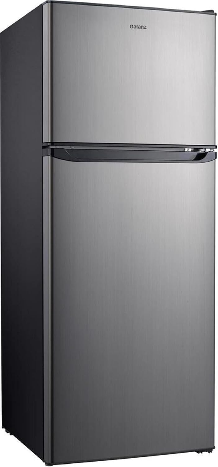 Galanz GLR12TS5F Refrigerator, Dual Door Fridge, Adjustable Electrical Thermostat Control with Top Mount Freezer Compartment, 12.0 Cu.Ft, Stainless Steel, 12