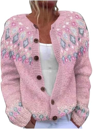 Chunky Cardigan Sweaters for Women 2025 Cable Knit Fair Isle Sweater Open Front Long Sleeve Button Outerwear Coats